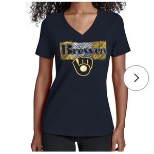 Women's Starter Navy Milwaukee Brewers V-Neck Top sz XL
